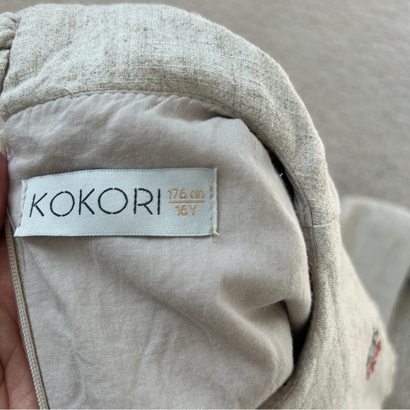 Kokori Dress Girls 16 Tiered Linen Ruffle Floral Embroidered Oatmeal Beige - Picture 11 of 14